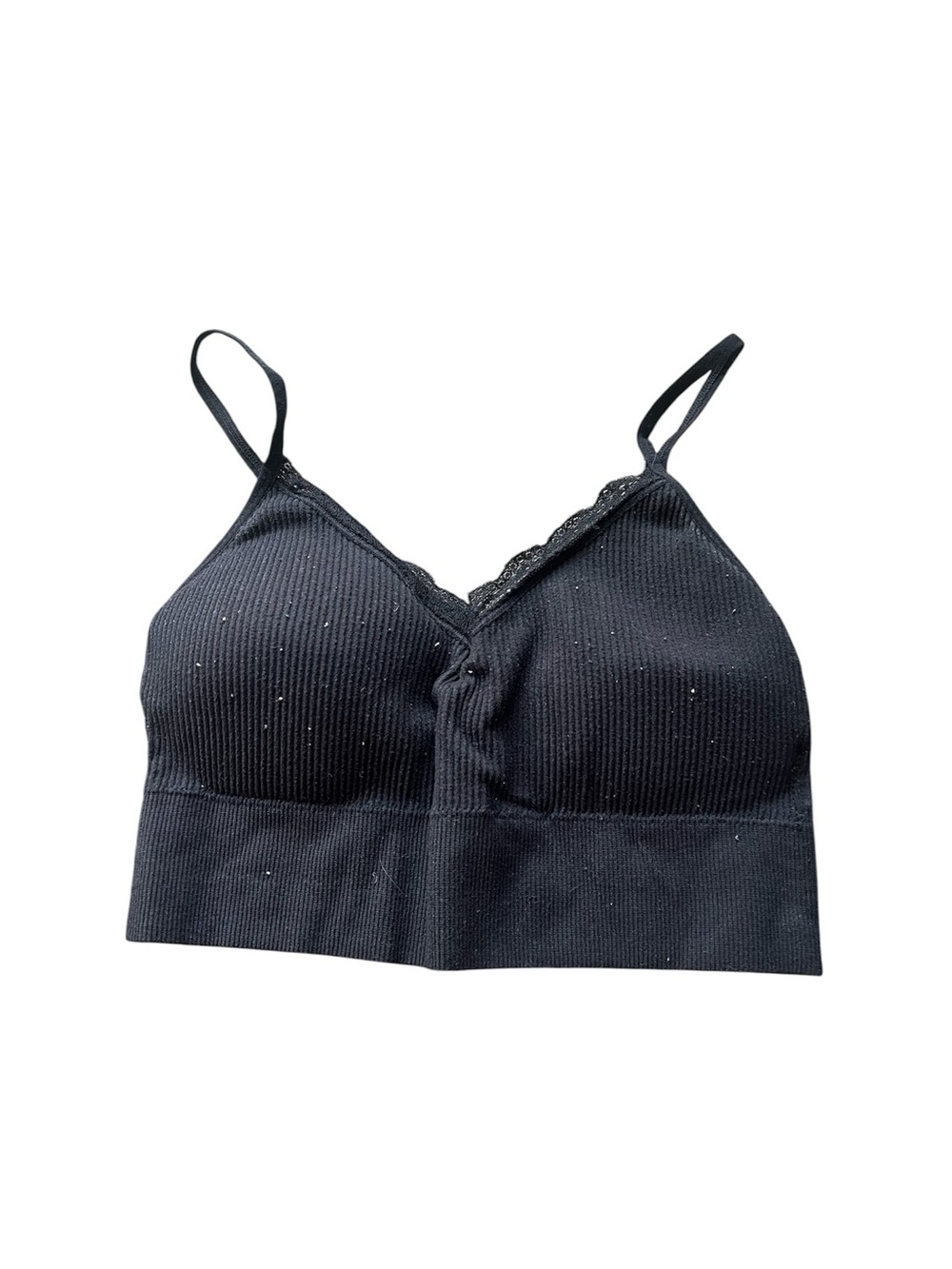 No Boundaries Black Ribbed Lace-Trim Bralette